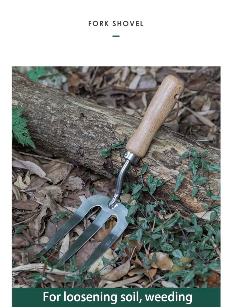 Garden Hand Fork Shovel Heavy Duty Stainless Steel Wooden Handle Cultivating Tool for Planting and Weeding