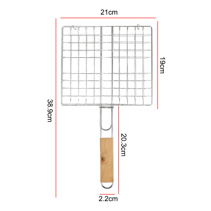 Foldable Stainless Steel BBQ Grilling Basket with Wooden Handle for Fish Meat and Vegetables