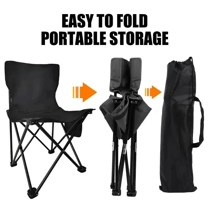 Portable Folding Camping Chair Black Lightweight Outdoor Chair with Storage Pocket and Carry Bag