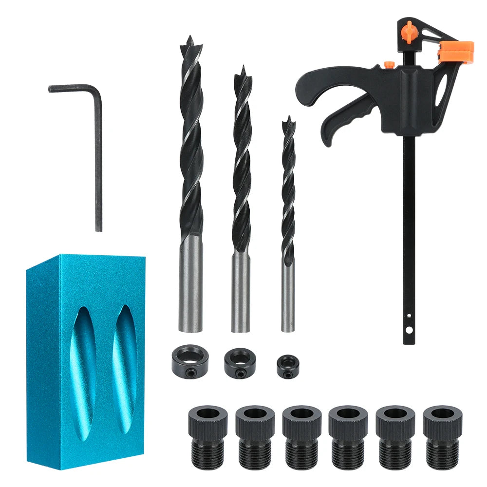 15 Piece Pocket Hole Jig Kit 15 Degree Wood Drilling Guide Locator for Woodworking and DIY Projects