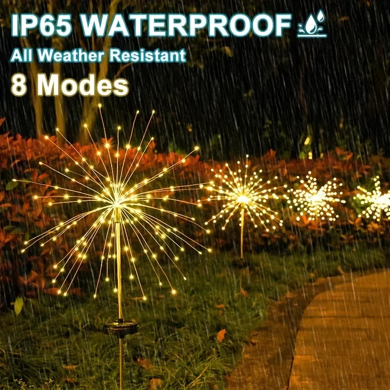1 Piece Solar Firework Lights 150 LED Warm White Waterproof Garden Stake Light for Outdoor Decoration