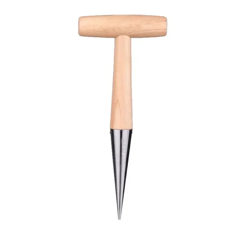 Garden Hand Seeder Heavy Duty Stainless Steel Wooden Handle Hole Digging Tool for Planting and Transplanting
