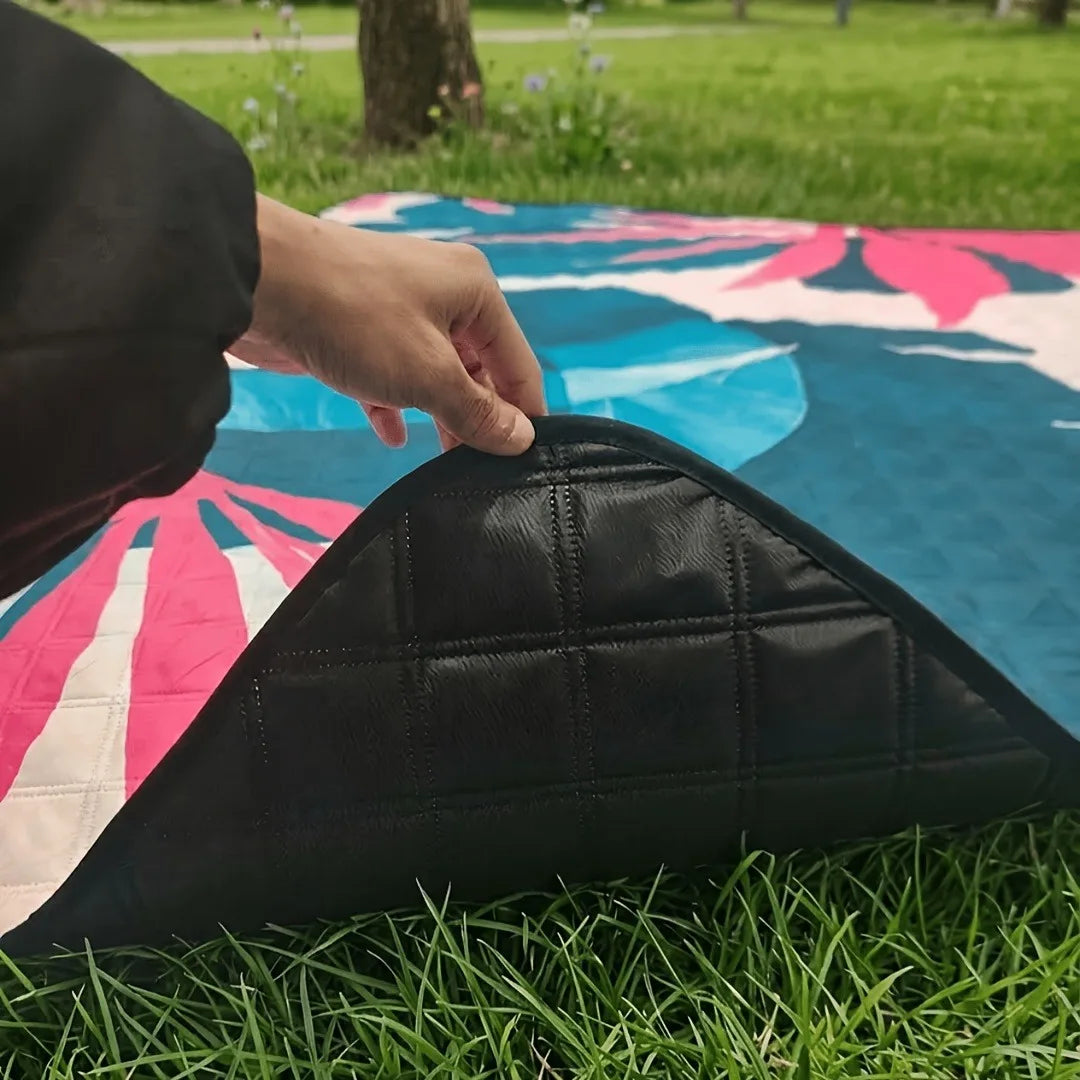 200x300cm Foldable Picnic Blanket Tropical Paradise Soft Padded Outdoor Mat with Carry Strap for Beach Park Camping Travel