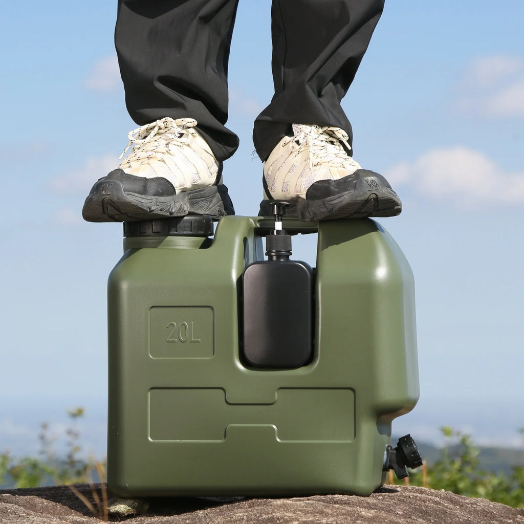 20L Portable Army Green Water Storage Tank with Spigot Soap Dispenser and Carry Handle