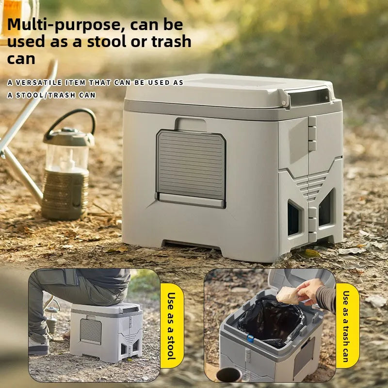 Portable Folding Camping Toilet Stool with Lid Odor Resistant Design for Outdoor Travel Emergency Use Sand