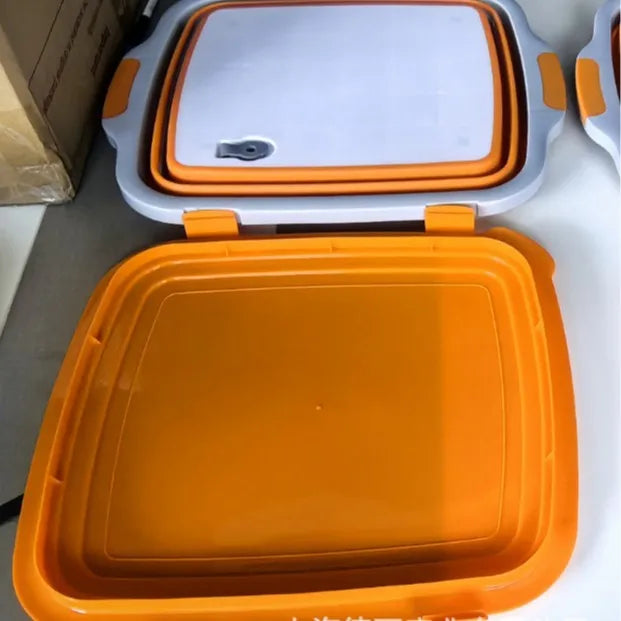 8L Collapsible Orange Food Prep Tub with Cutting Board Drain Plug for Camping BBQ and Outdoor Use