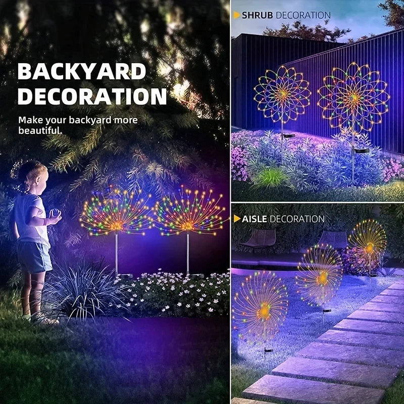 1 Piece Solar Firework Lights 200 LED Multicolor Waterproof Garden Stake Light for Outdoor Decoration