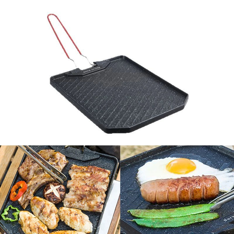Portable Non-Stick BBQ Frying Pan for Camping Stove Outdoor Cooking