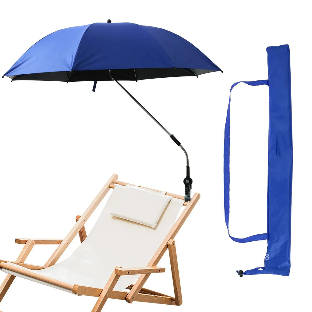 106cm Blue Clip On Beach Umbrella 360 Degree Adjustable UV Sun Shade for Camping Chairs