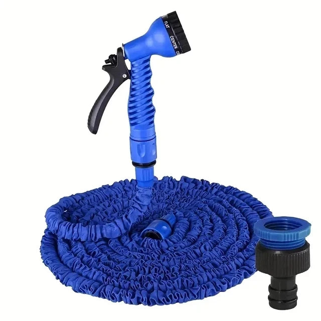 25FT Expandable Magic Garden Hose Blue High Pressure Water Hose with 7 Spray Functions and Spray Gun