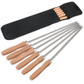 6 Piece Stainless Steel BBQ Skewers with Wooden Handles Grilling Set
