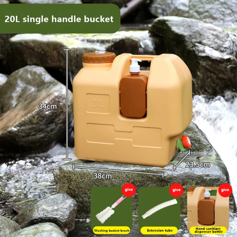 20L Portable Water Storage Tank with Spigot Soap Dispenser and Carry Handle for Camping
