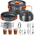 500ml Orange Camping Cookware Set with Pot Pan Cups and Folding Tableware for Outdoor Cooking and Hiking