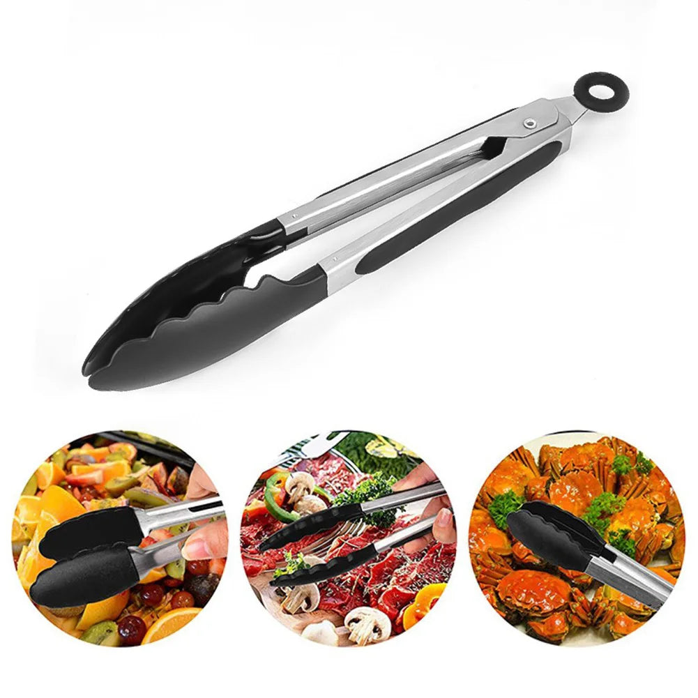 27cm Stainless Steel BBQ Tongs Kitchen Food Clip for Grilling Serving