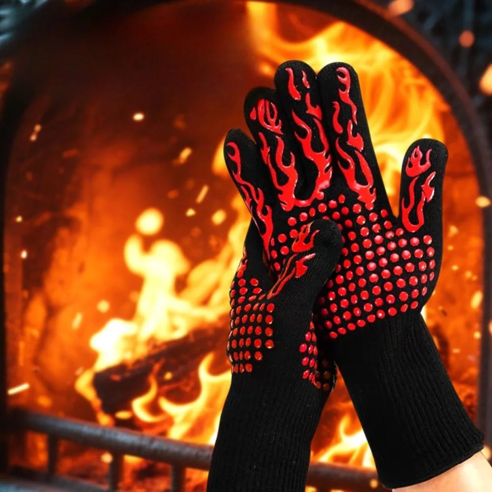 2 Piece BBQ Gloves Red Heat Resistant Non-Slip Cooking Gloves for Grilling Baking and Outdoor Cooking