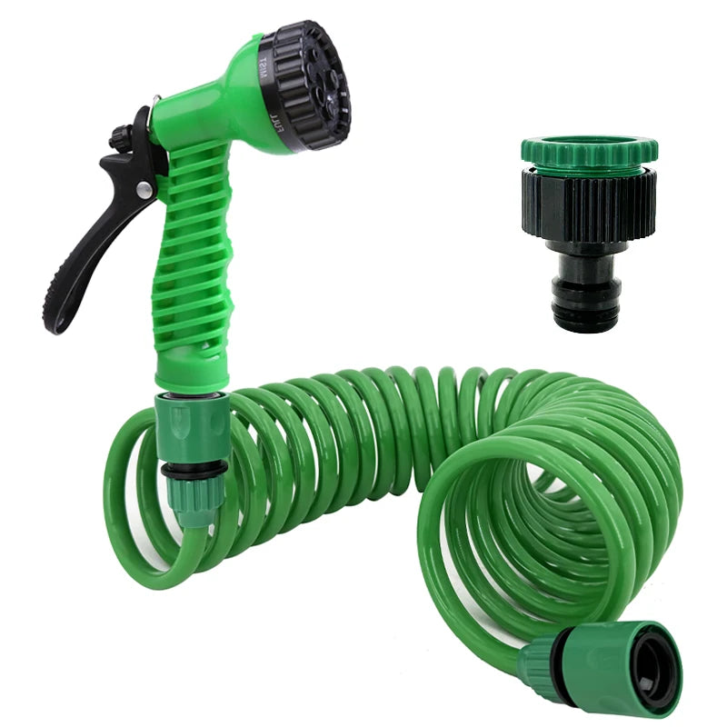 7.5m Garden Hose with 7 Function Spray Nozzle Flexible Coil Water Hose for Garden Watering and Car Washing