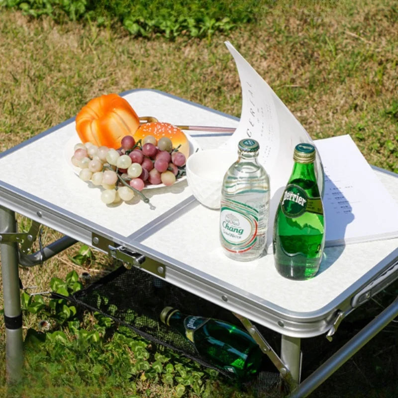 Portable White Foldable Camping Table Adjustable Height Aluminum Alloy Picnic Table for Hiking Fishing and Outdoor Use