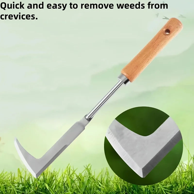 L-Shaped Stainless Steel Weeding Tool Manual Garden Weed Remover for Pavement Cracks and Gaps