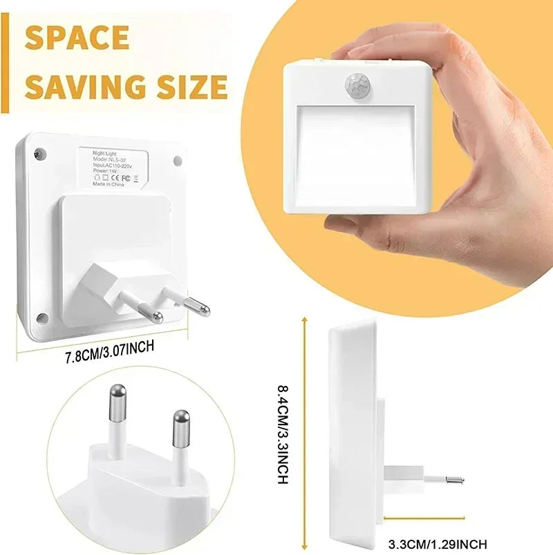 AU Plug LED Motion Sensor Night Light Adjustable Brightness Warm and White Light