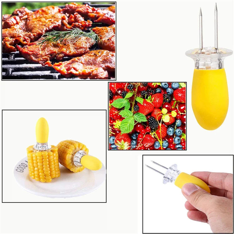 12 Piece Stainless Steel Corn Holders Set BBQ Corn Skewers for Grilling
