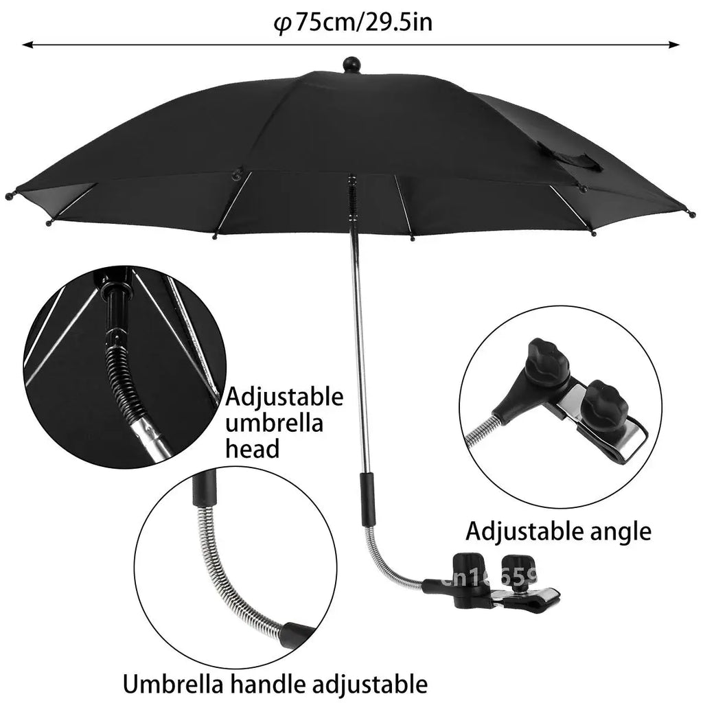 75cm Black Clip On Beach Umbrella 360 Degree Adjustable UV Sun Shade for Camping Chairs