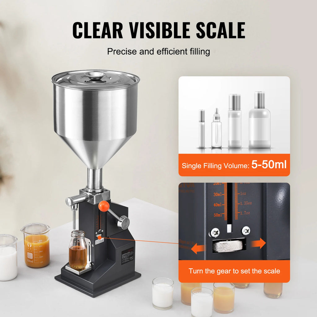 Manual Liquid Filling Machine 5-50ml Bottle Filler Stainless Steel with Foot Pedal