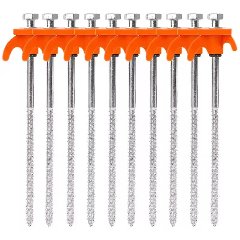 10 Piece Orange Tent Stakes Heavy Duty Carbon Steel Spiral Ground Anchors for Camping Canopies and Tarps