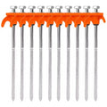 10 Piece Orange Tent Stakes Heavy Duty Carbon Steel Spiral Ground Anchors for Camping Canopies and Tarps
