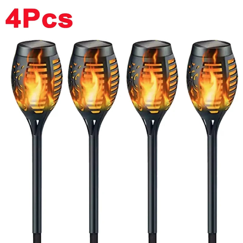 4 Piece Solar Flame Torch Light 12 LED Flickering Waterproof Outdoor Garden Lamps