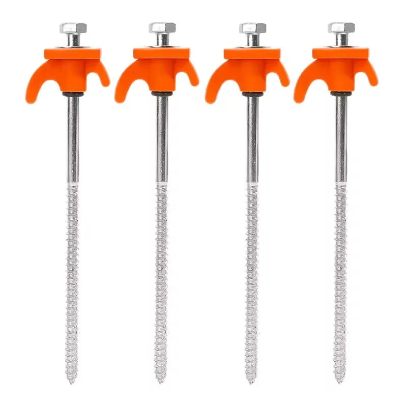 4 Piece Orange Tent Stakes Heavy Duty Carbon Steel Spiral Ground Anchors for Camping Canopies and Tarps