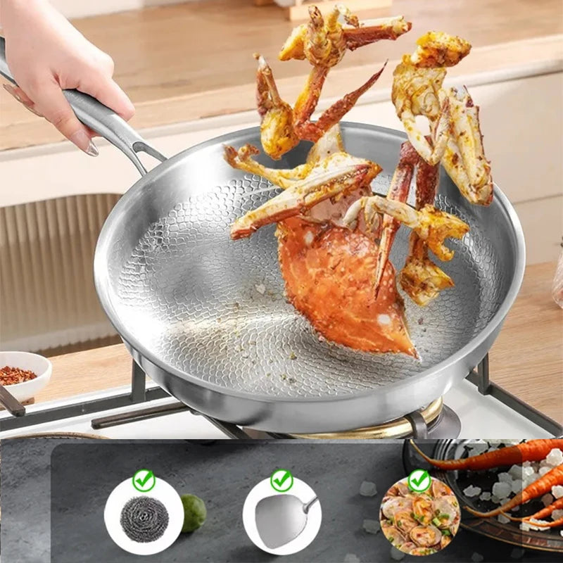 30cm Pure Titanium Frying Pan with Hammer Pattern Surface for Induction and Gas Cooktops