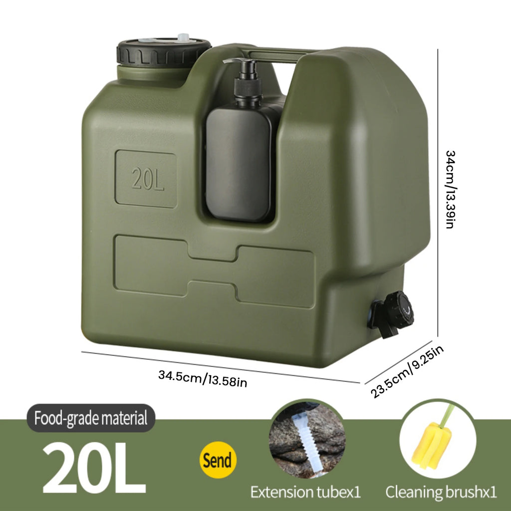 20L Portable Army Green Water Storage Tank with Spigot Soap Dispenser and Carry Handle