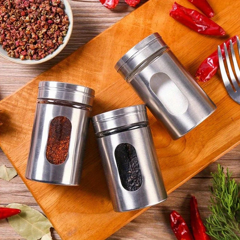 Stainless Steel Spice Shaker Seasoning Storage Jar with Viewing Window for Salt Pepper Herbs