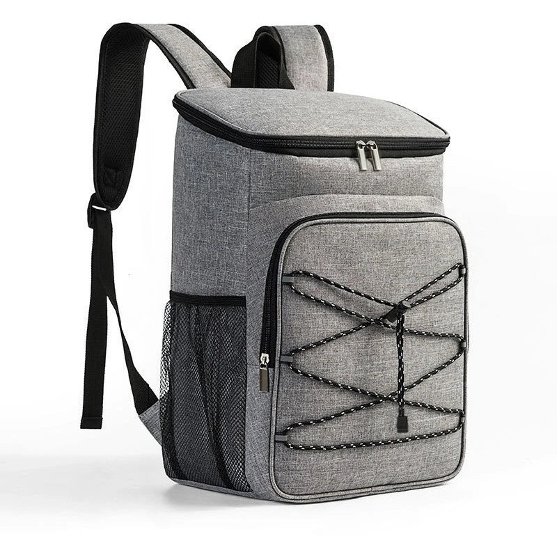 Large Capacity Gray Insulated Backpack Lunch Bag with Multiple Compartments for Camping Picnics and Travel