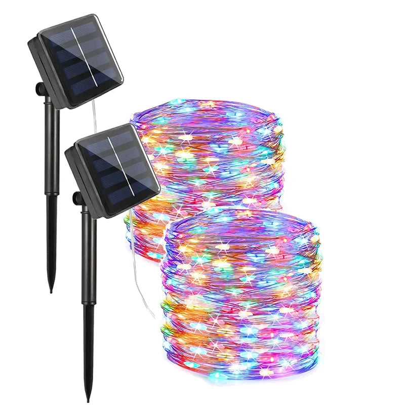 2 Piece 102m 1000 LED Solar Fairy String Lights Multicolor Waterproof Outdoor Garden Party Lights