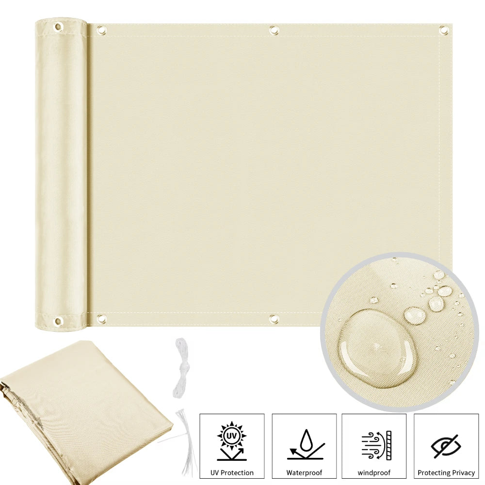 Waterproof Balcony Privacy Screen Cream White 90 × 300 cm Fence Cover with 95% UV Protection for Patio Garden and Deck