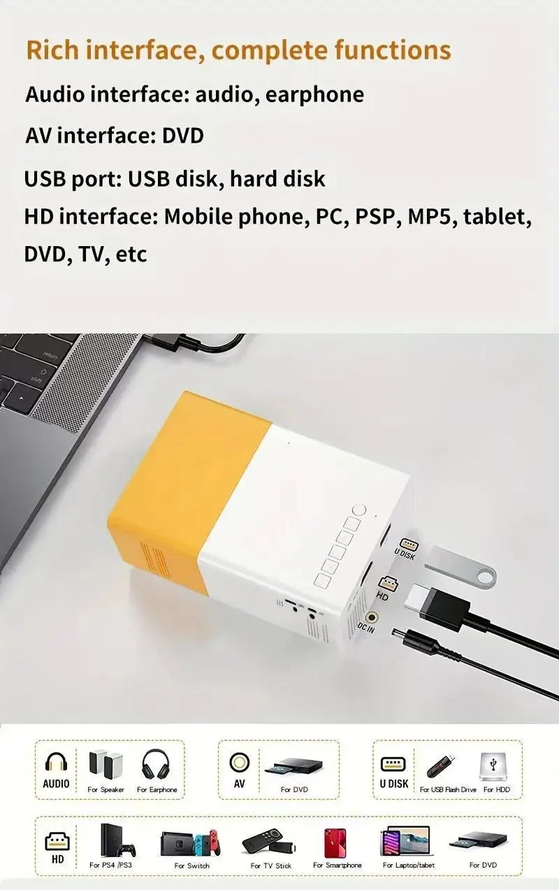Mini Portable Projector Orange HD LCD Home Cinema Projector with Built-in Speaker HDMI and Remote Control