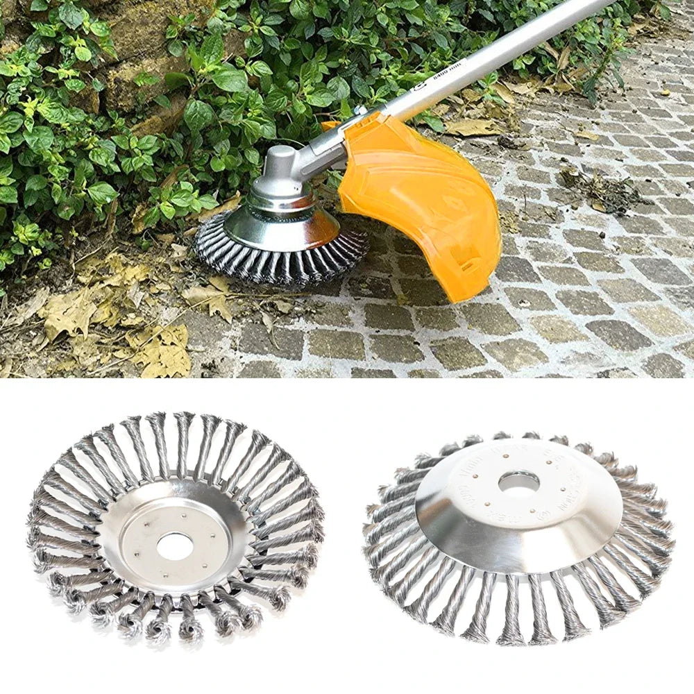 8 Inch Weed Brush Cutter Head with Adaptor Steel Wire Wheel Disc for Grass Trimmer Brush Cutter and Lawn Maintenance