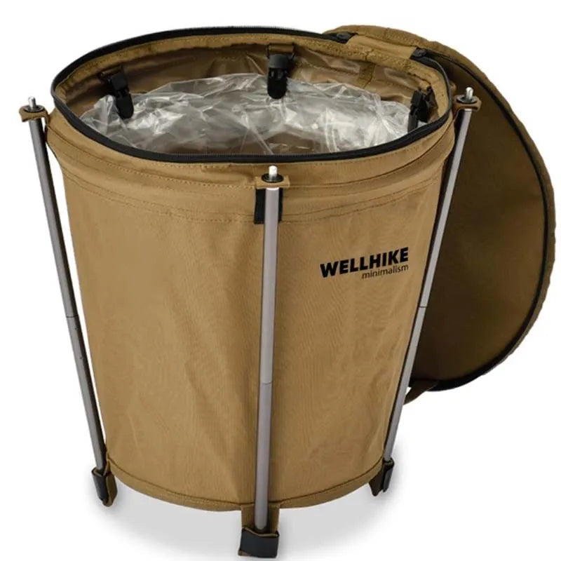 20L Portable Khaki Camping Trash Bin Collapsible Storage Container for Outdoor Use