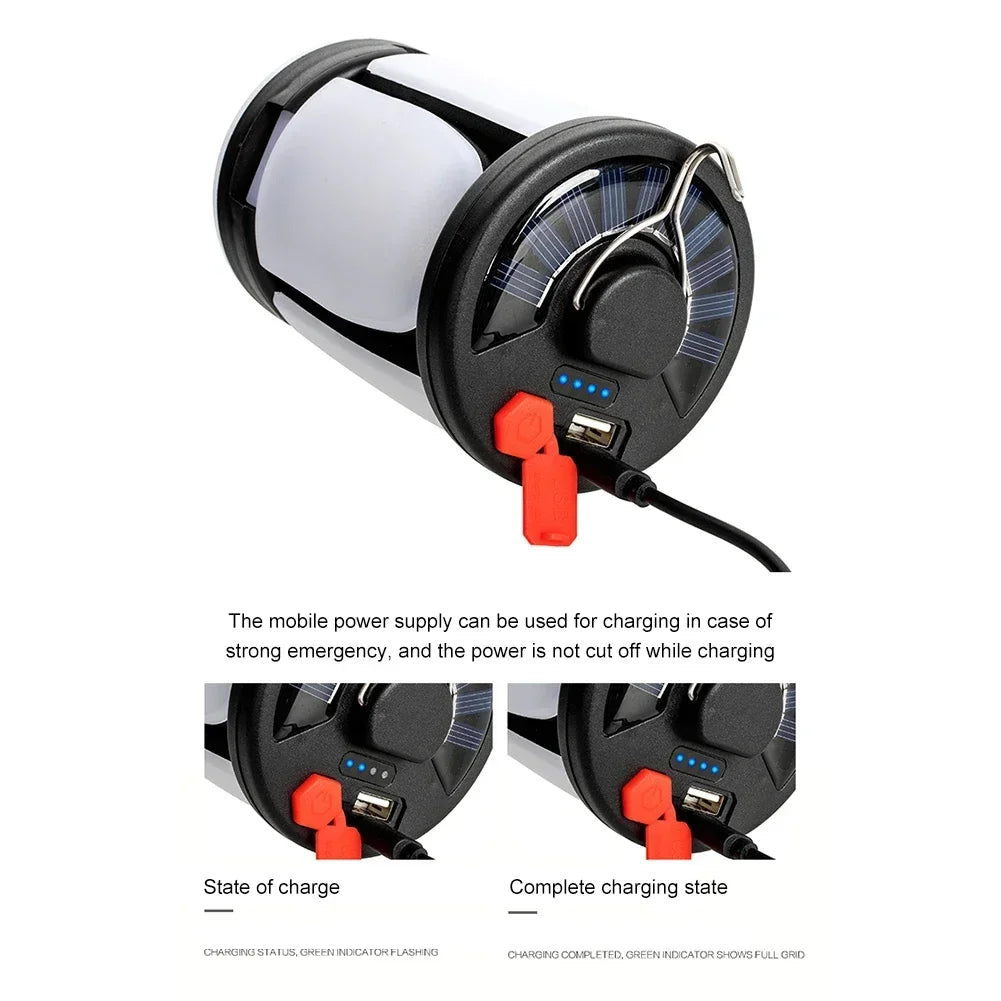 4-Leaf Solar USB Rechargeable LED Camping Lantern with Folding Panels and Hanging Hook