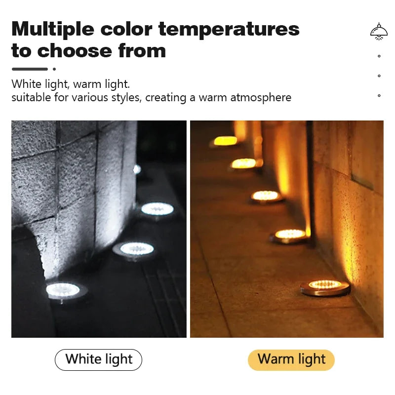 4 Piece 20 LED Solar Disc Light Warm Light IP65 Garden Underground Path Light