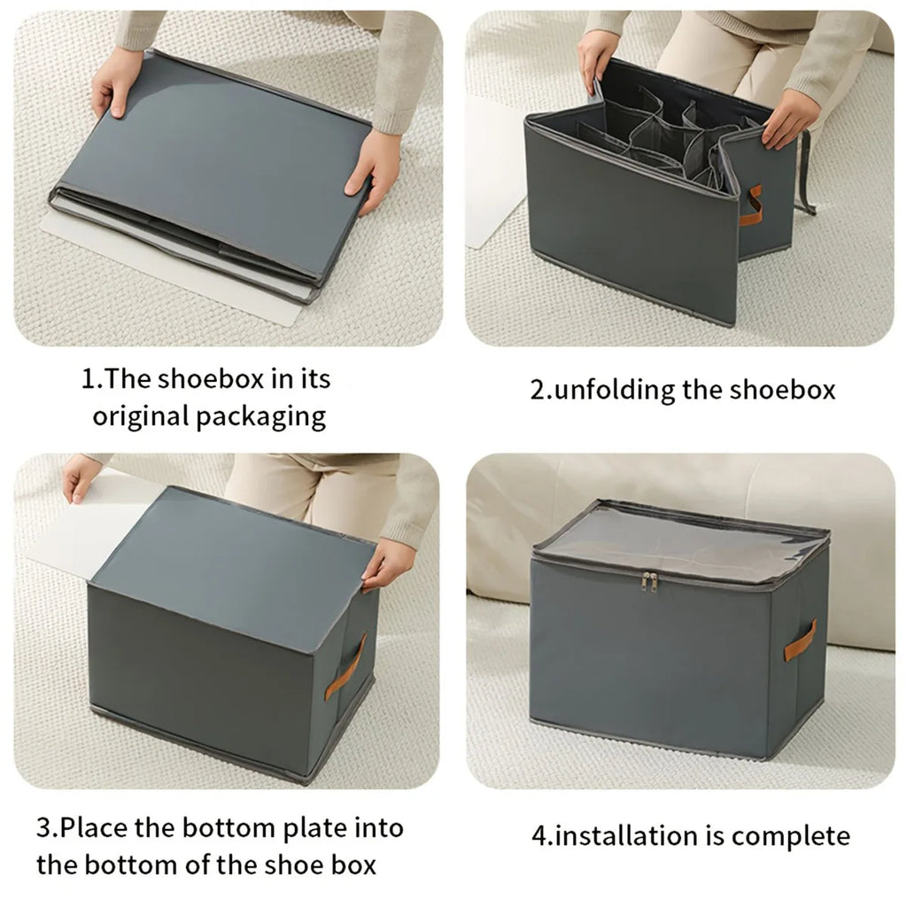 12 Grid Gray Foldable Clothing Organizer Box Wardrobe Storage Bin with Lid