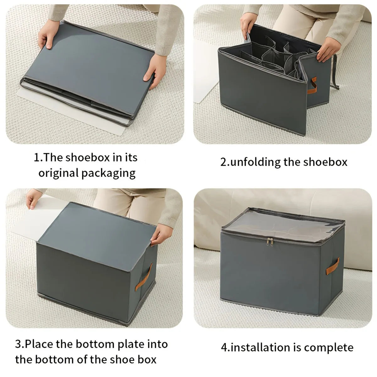 12 Grid Gray Foldable Clothing Organizer Box Wardrobe Storage Bin with Lid