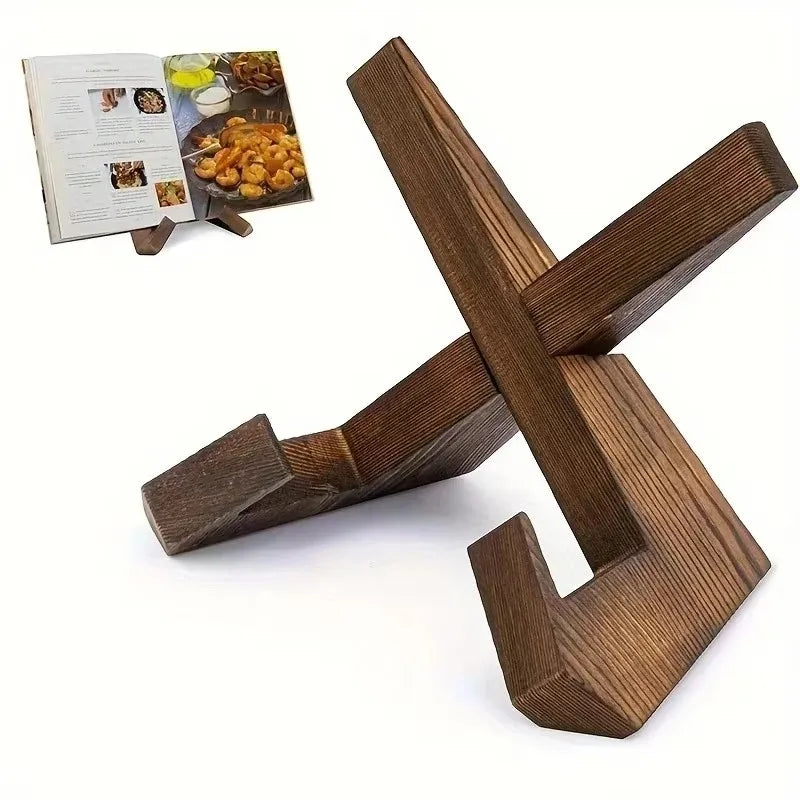 Dark Brown Wooden Cookbook Stand Foldable Book Tablet and Record Display Holder