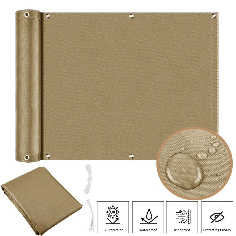 Waterproof Balcony Privacy Screen Sand 75 × 600 cm Fence Cover with 95% UV Protection for Patio Garden and Deck