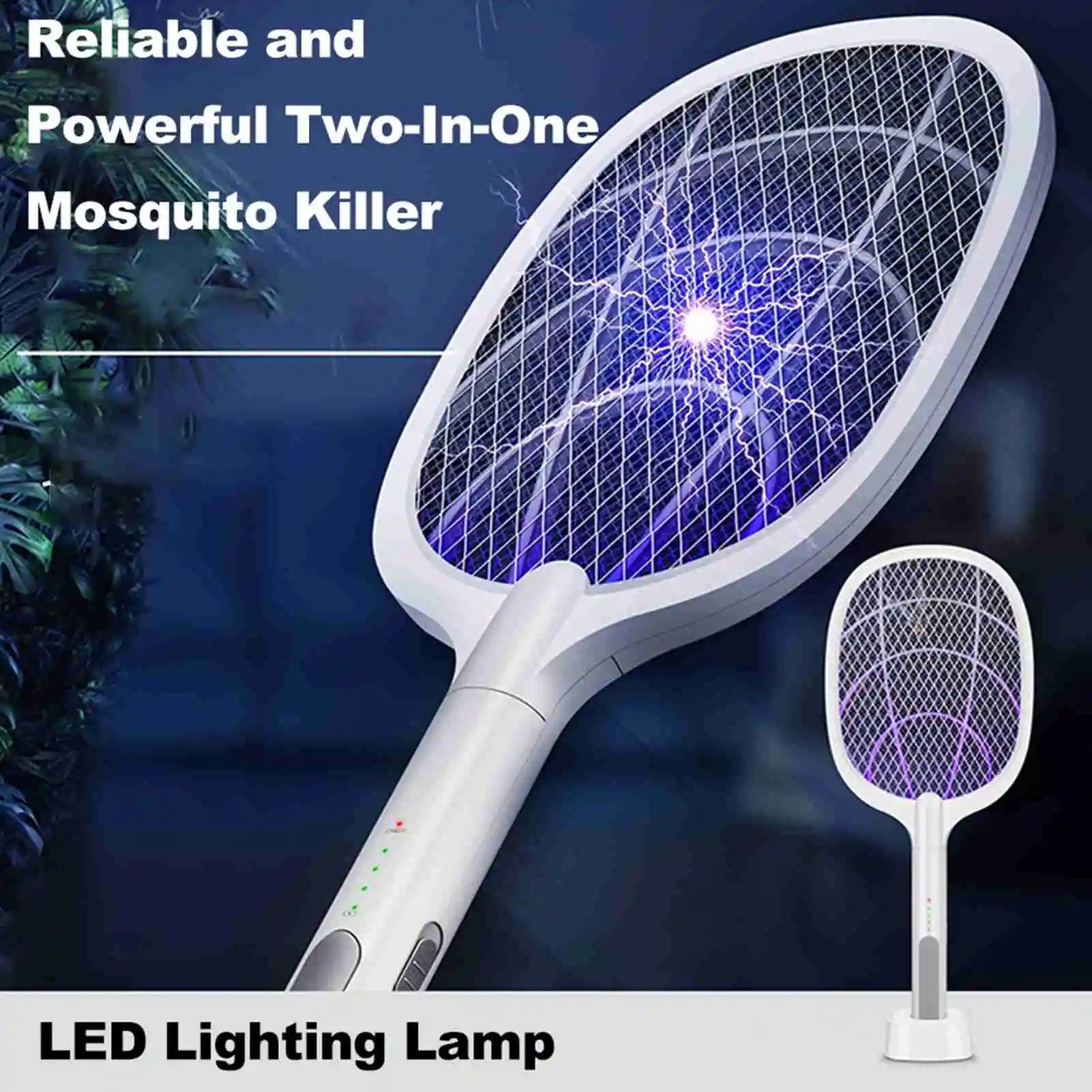 2-in-1 Rechargeable Electric Fly Swatter USB Insect Zapper Racket with LED Light