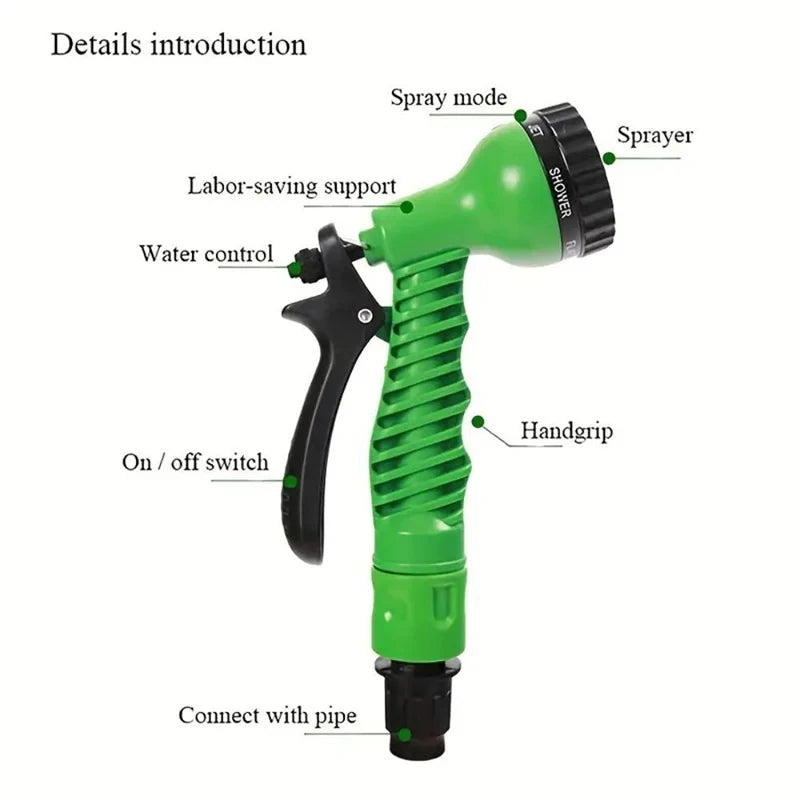 50FT Expandable Magic Garden Hose Green High Pressure Water Hose with 7 Spray Functions and Spray Gun