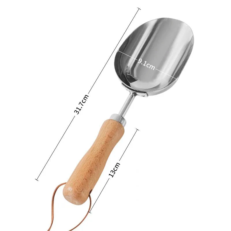 Garden Hand Potted Shovel Heavy Duty Stainless Steel Wooden Handle Digging Tool for Planting and Weeding