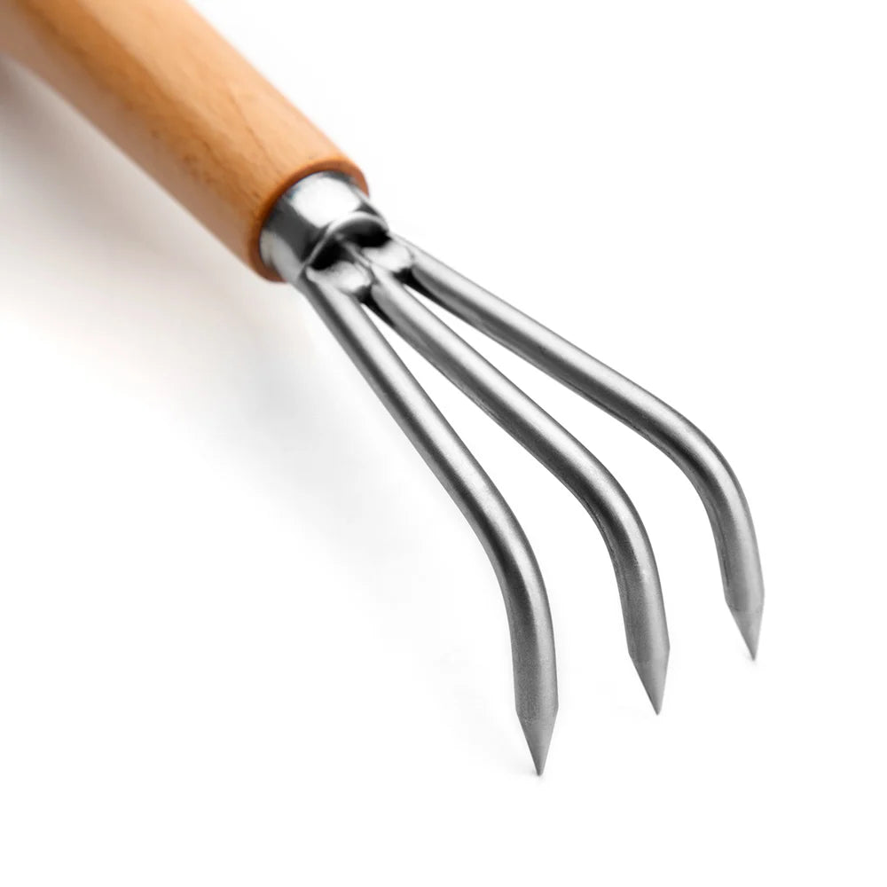 Three Hook Bonsai Root Hook Wooden Handle Alloy Steel Soil Loosening Tool for Repotting and Weeding
