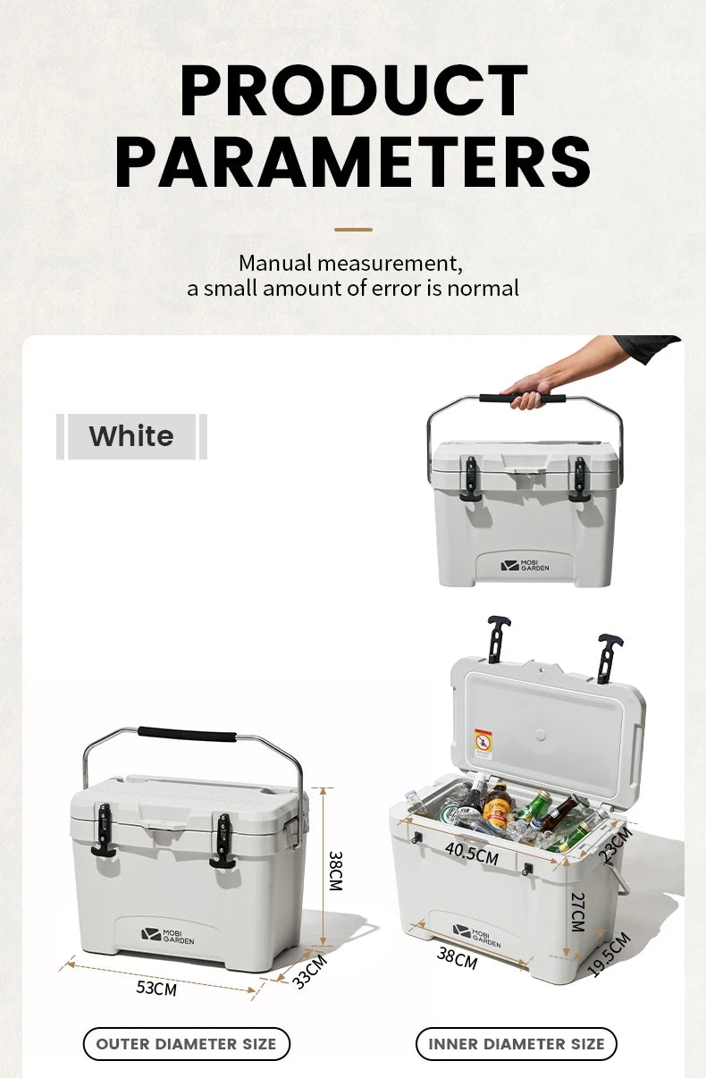 25L Portable Ice Cooler Box White Insulated Camping Cold Storage Box